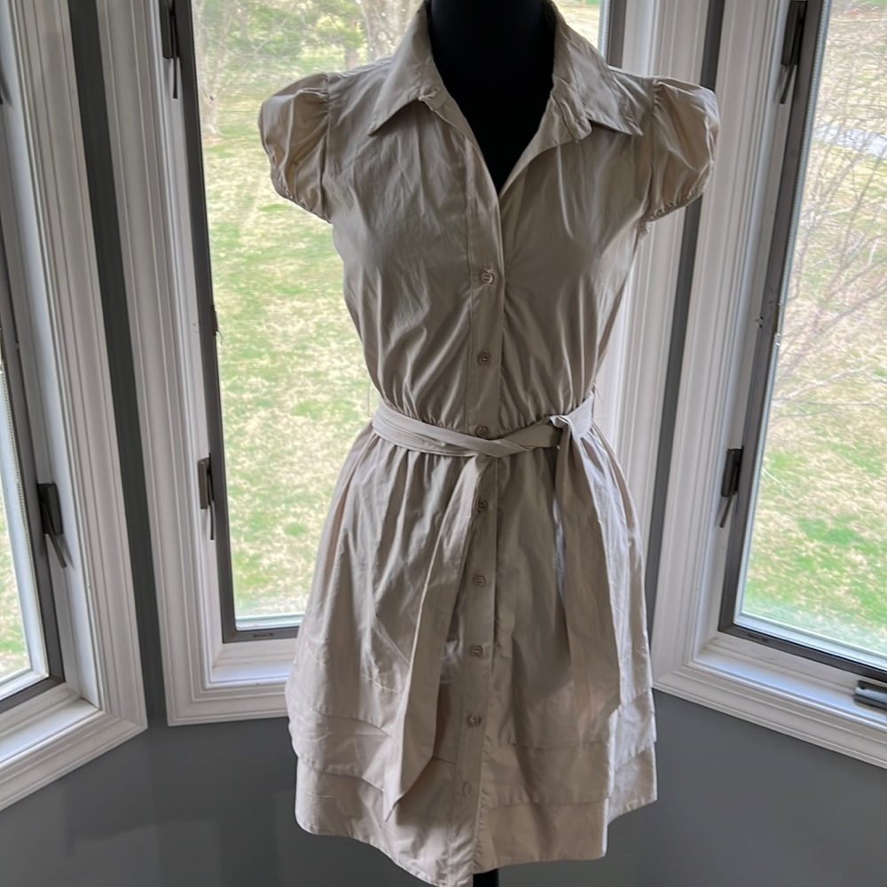 Aqua Timeless & Classic Khaki‎ Button Down Tiered Layered Look Dress!